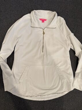 Lily Pulitzer Women’s White Half-Zip Pullover Hoodie with Front Pocket